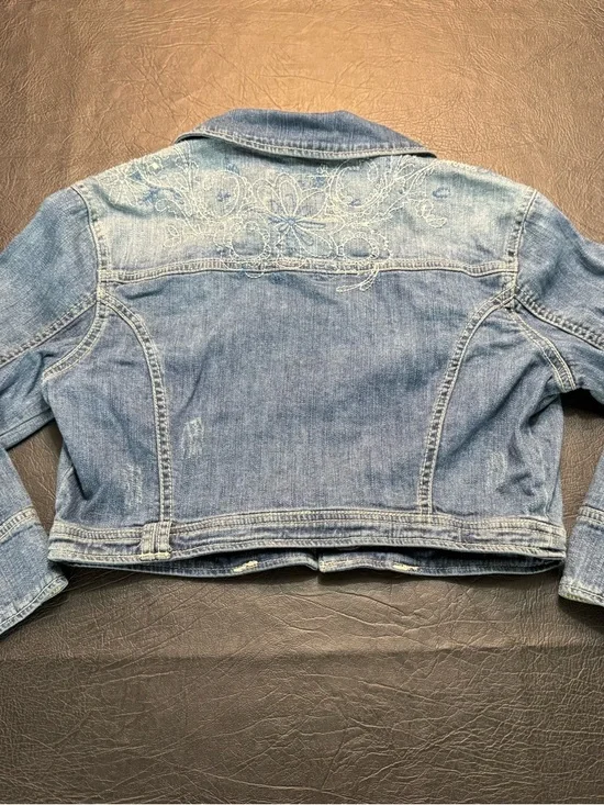 American Rag Y2K Cropped Denim Jacket Embroidered Size Small Western Festival - Picture 8 of 9